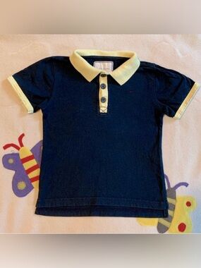 Marie Chantal Navy Polo Shirt with Yellow Trim